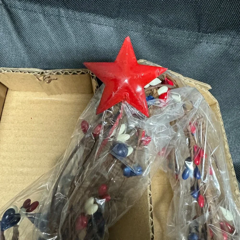 Patriotic Garland 5 FT Pip Berry Garland Decorations Red White Blue